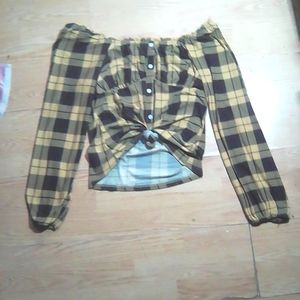 Plaid on or off the shoulder top